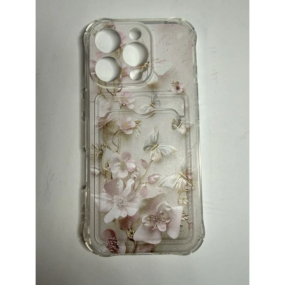 Flower Silicone Case For iPhone 16 Pro Clear Card Slot Cover